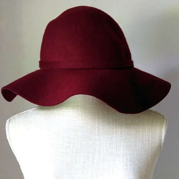 WOOL HIPPIE FLOP HAT BURGUNDY  BOHO 100% Wool Maroon/Burgundy Wide Brim Floppy Hat Women main image 4